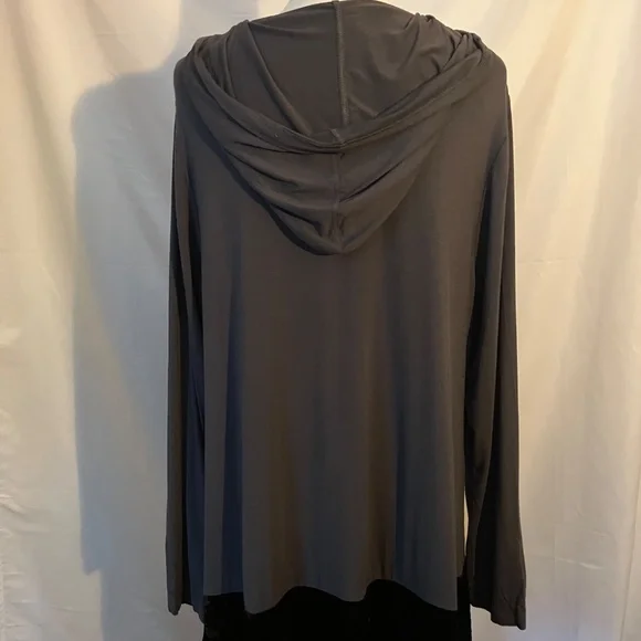 LOGO Lori Goldstein Grey Zip Up Hoodie Jacket with Black Velvet Hem - Picture 3 of 5